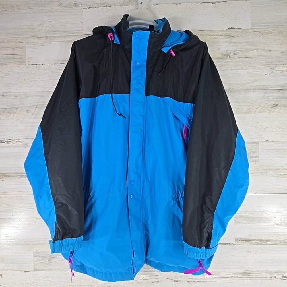 VINTAGE Y2K GAP WINDBREAKER JACKET MEN'S XL Blue Black Full Zip Roll Away Hood..